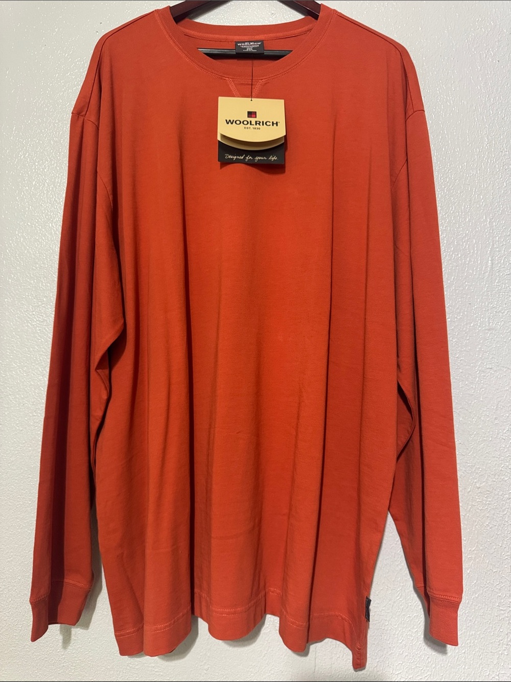 Woolrich Men's NWT First Fork 100% Cotton Long Sleeve Tee Burnt Orange XXL